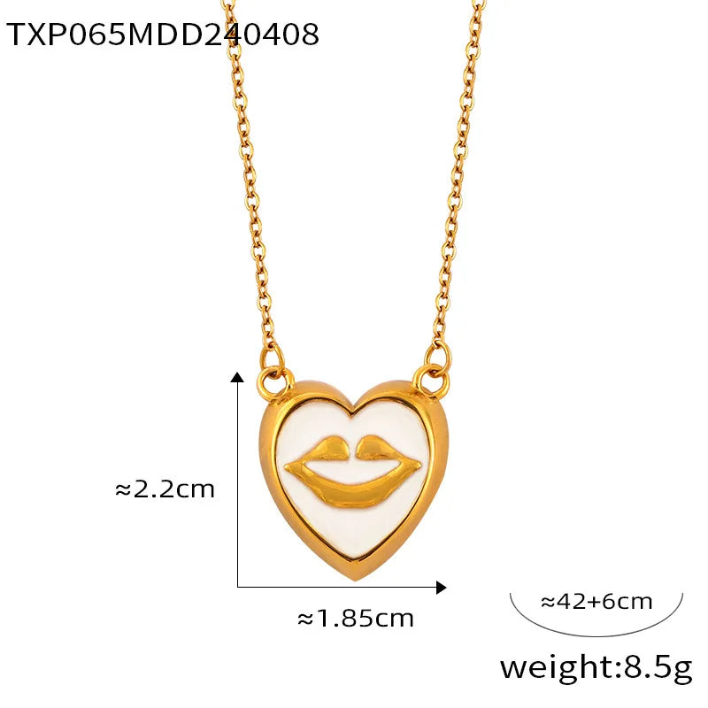 ins Unique Personality Sexy Jewelry Weighted Color Glaze Heart Lip Pendant Titanium Steel Jewelry Set for Women