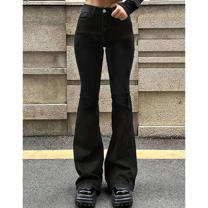 2025 Girls Concise Ins High Waist Flared Jeans Female Stretchy Bootcut Denim Pants Women Solid Color Thin Bell Bottoms Trousers