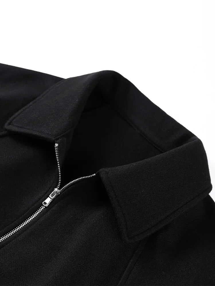 Woolen Zipper Loose Short Jacket Women Long Sleeve Lapel Solid 2025 Autumn Winter Commute Coat Street Office Warm Ladies Outwear