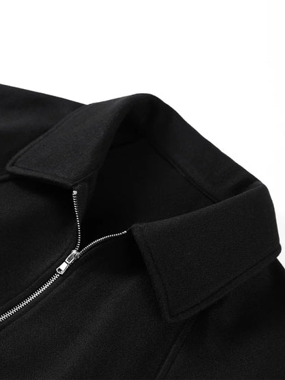 Woolen Zipper Loose Short Jacket Women Long Sleeve Lapel Solid 2025 Autumn Winter Commute Coat Street Office Warm Ladies Outwear