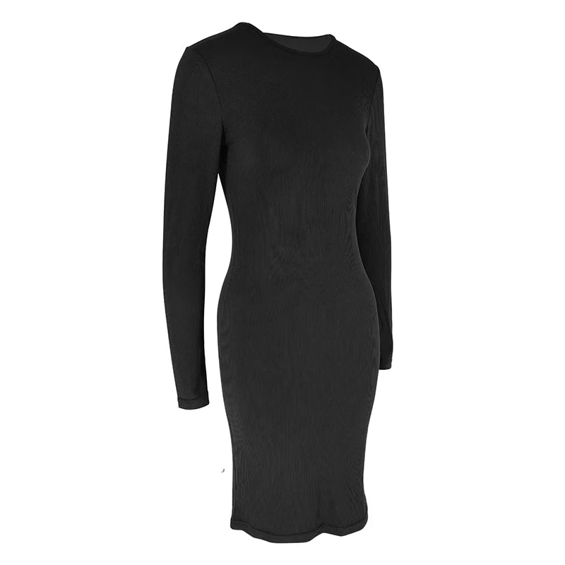 Autumn Winter New Dresses Women Fashion Casual Slim O-Neck Long Sleeves Elegant Dress Sexy Black Female Club Party Maxi Dresses