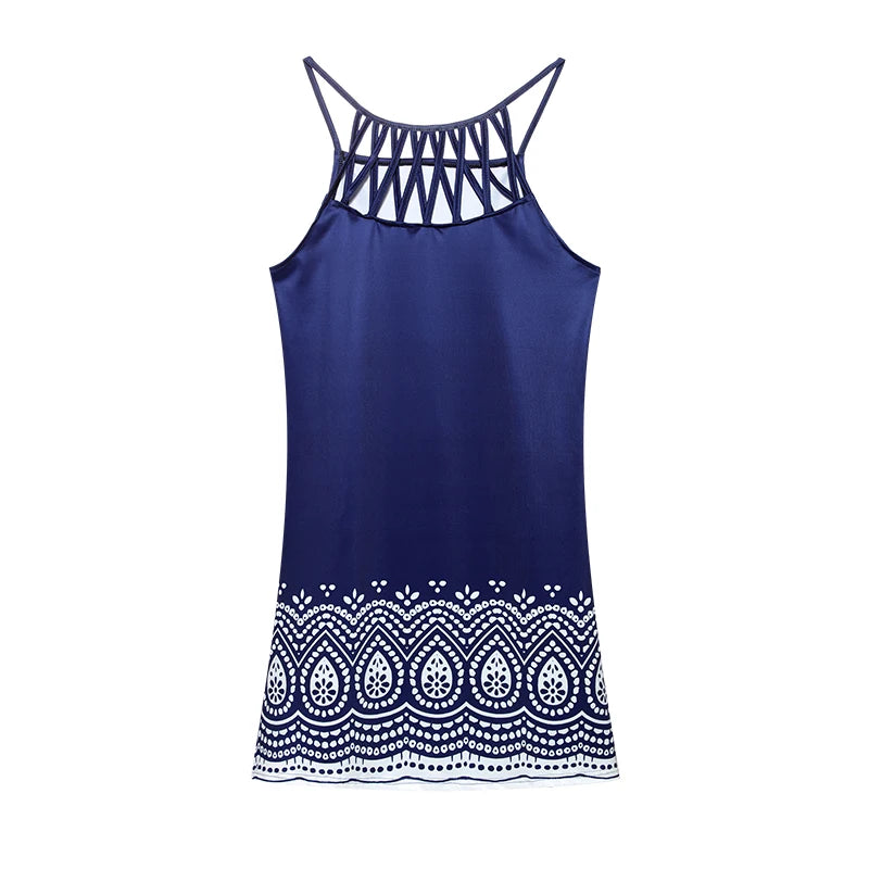 2024 Summer National Wind Positioning Printing Mesh Belt Sleeveless Casual Dress