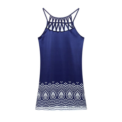2024 Summer National Wind Positioning Printing Mesh Belt Sleeveless Casual Dress