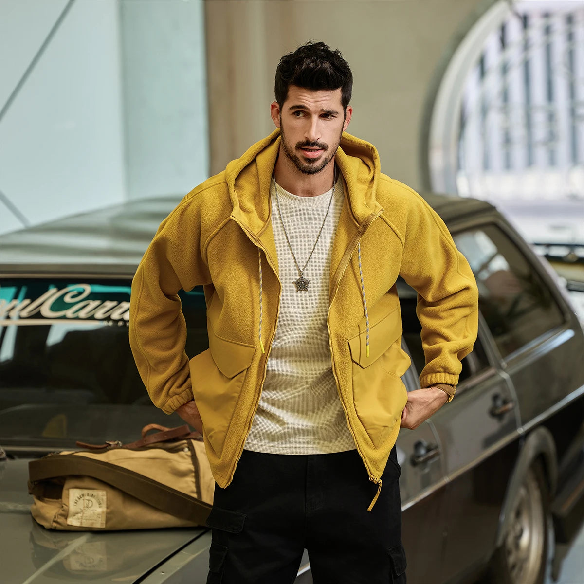 Autumn Velvet Hooded Jacket Men Outdoor Sport Techwear Loose Casual Plus Size Hoodie Cargo Jacket Outerwear Coat