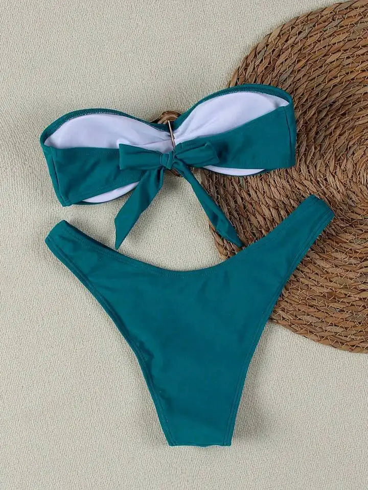 Women Strapless Bikinis Sets Summer Push Up Swimwear Two Pieces Suits Female Sexy Swimsuits Solid Color Lady Backless Beachwear