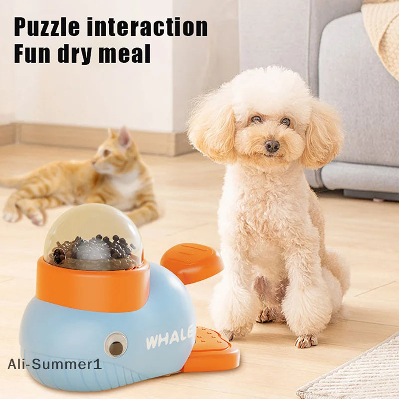 【E】Pet Snack Feeder Dog Food Dispenser Automatic Feeder Puppy Cartoon Duck Whale Design Used To Train Cats Accessories Supplies
