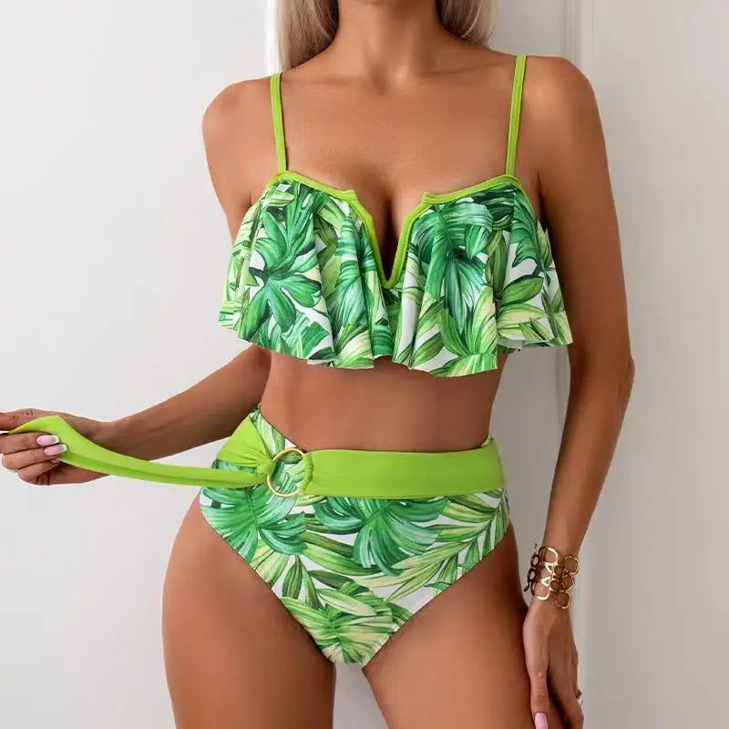 2025 New Sexy Brazilian Bikini Set Ruffle Swimwear Women Push Up Swimsuit High Waist Print Floral Bathing Suit Biquini Female