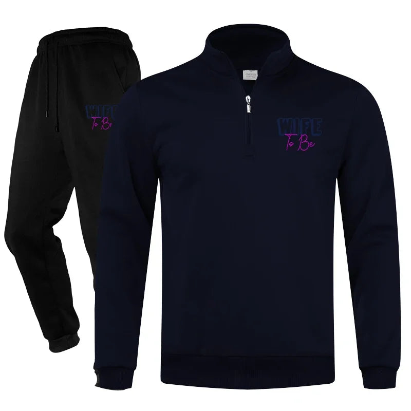 Men's Tracksuit Jogging Suit Set Workout Quarter Zip 2 Piece Printed Sweatsuit