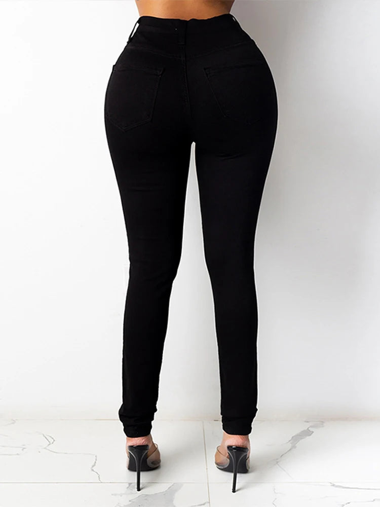 Fashion Skinny Pencil Pants Women's Casual Slim High Waist Straight Leg Denim Pants 2025 & 2026 Autumn New Lady High Street Trousers