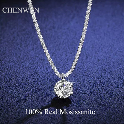 TEN CARATS 0.5-2CT GRA Moissanite Necklace for Women D Color Sparkling Classic Lab Diamon Pendant Sterling Silver 925