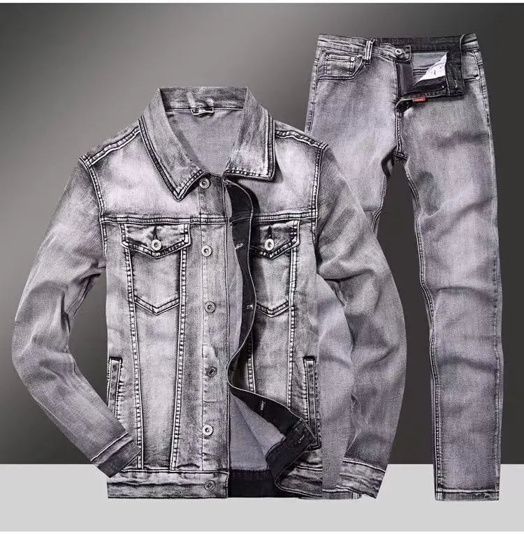 Spring Autumn Men's Denim Suit Loose Korean Trendy Two-Piece Versatile Outerwear Casual Jacket Denim sets