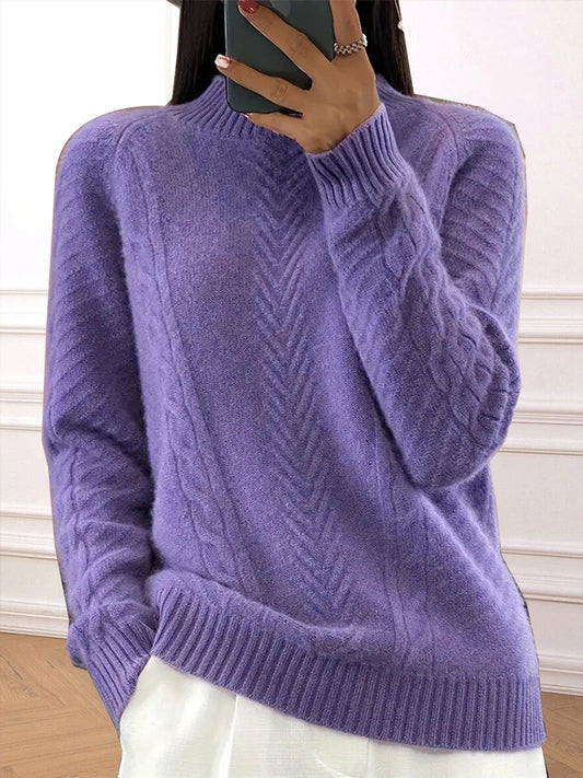plus Size High Neck Ribbed Pullover Sweater Stranded Knit Long Sleeve Casual Solid Sweater for Autumn And Winter