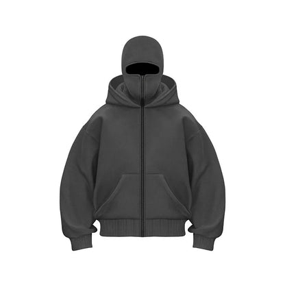 Men's and women's Balaclava Y2K Gothic Harajuku winter new item double hooded sweatshirt Unisex hooded mask zipper sportswear