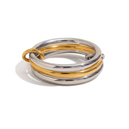 A Niche Two-Color Four-Ring Copper Jewelry Ring, Hypoallergenic, Ins Style, Stacking Artifact, Suitable For Young Wome Jewelry