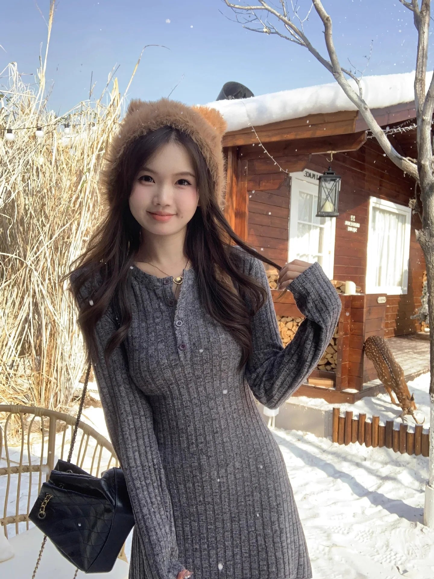 French Style Long Sleeve Knitted Dress Vintage Waist Cinching A- Line Skirt Women Autumn Winter New Arrival Slimming Inner Wear