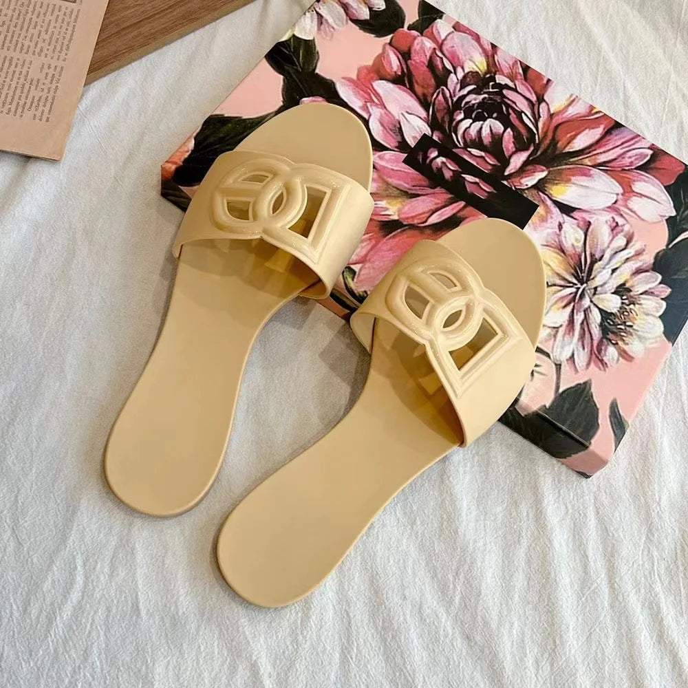 Women's Slippers New Summer Thick sandals One-word Toe Flat Beach Jelly Women's Shoes Large Size