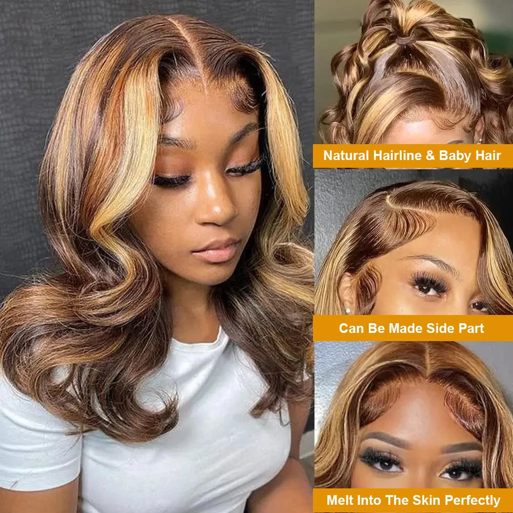 Highlight 4/27 Body Wave Bob Wigs Human Hair 13x4 Lace Front Human Hair Wig Ombre Short Human Hair Wigs Brazilian Hair For Women