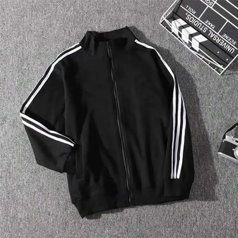 Spring Autumn New Three Bars Jacket Women's Thin Baseball Style Loose Bf Trendy Black Coat for Students Casual Outerwear