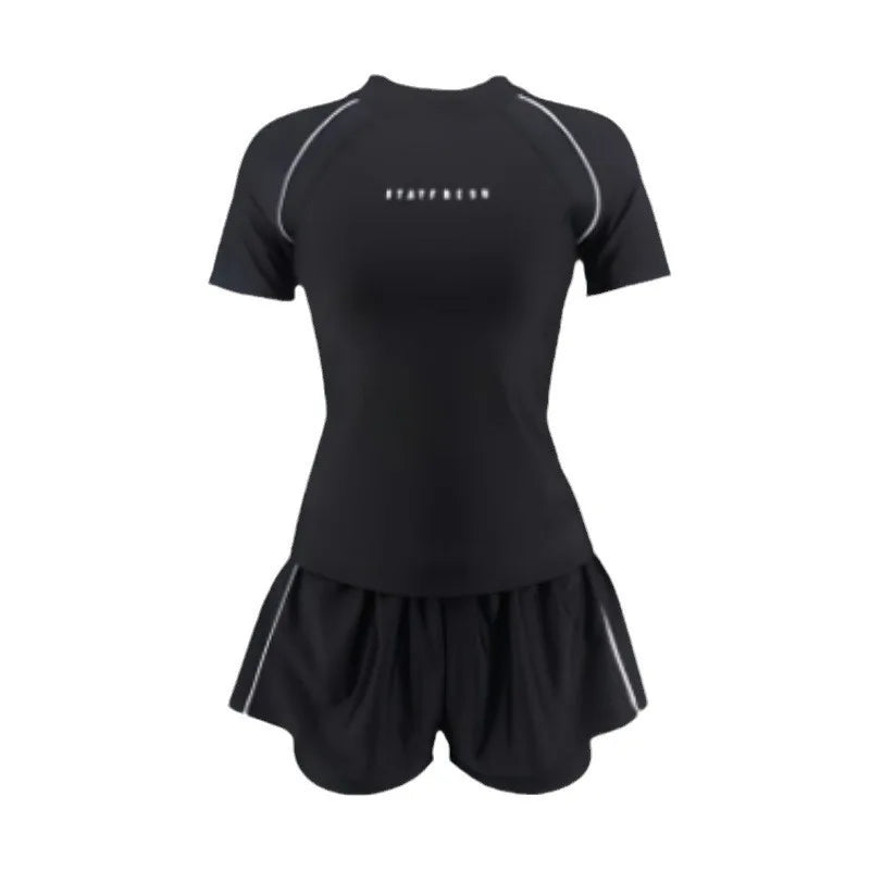 Sports Swimsuit, Swimsuit, Women's New Plus Size Two-piece Set, Short Sleeved, Student Hot Spring Conservative Swimsuit