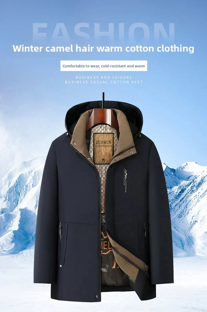 Top Grade Five Protective Tech Luxury Winter New Brand Camel Fleece Men's Parka Jacket Windbreaker Coats Heavy Plush Lining