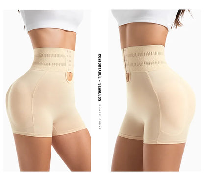 Women's Padded Butt Lifter Body Shaper with 4 Sponge Pads Tummy Control Shapewear Panties with Waist Cincher and Hook Closure