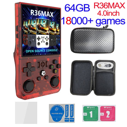 R36MAX Game Console 64GB 128GB 18000+GAMES Linux System 4.0inch K36 vs R36S 3.5inch Pocket Video Player No Download Required