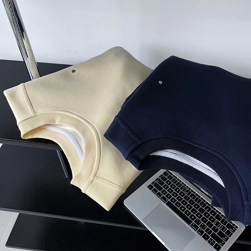 NS Pure Color Lazy Loose BF Hoodie Women's Simple Shape Sweatshirt Long Sleeve Letter Embroidery Top Casual Style Cotton Blend