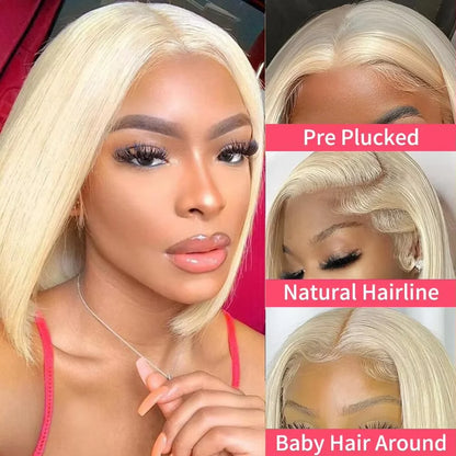 613 Blonde Bob Wig Human Hair Straight 12 Inch 180% Density 13x4 HD Transparent Lace Front Wigs Virgin Brazilian Hair For Women