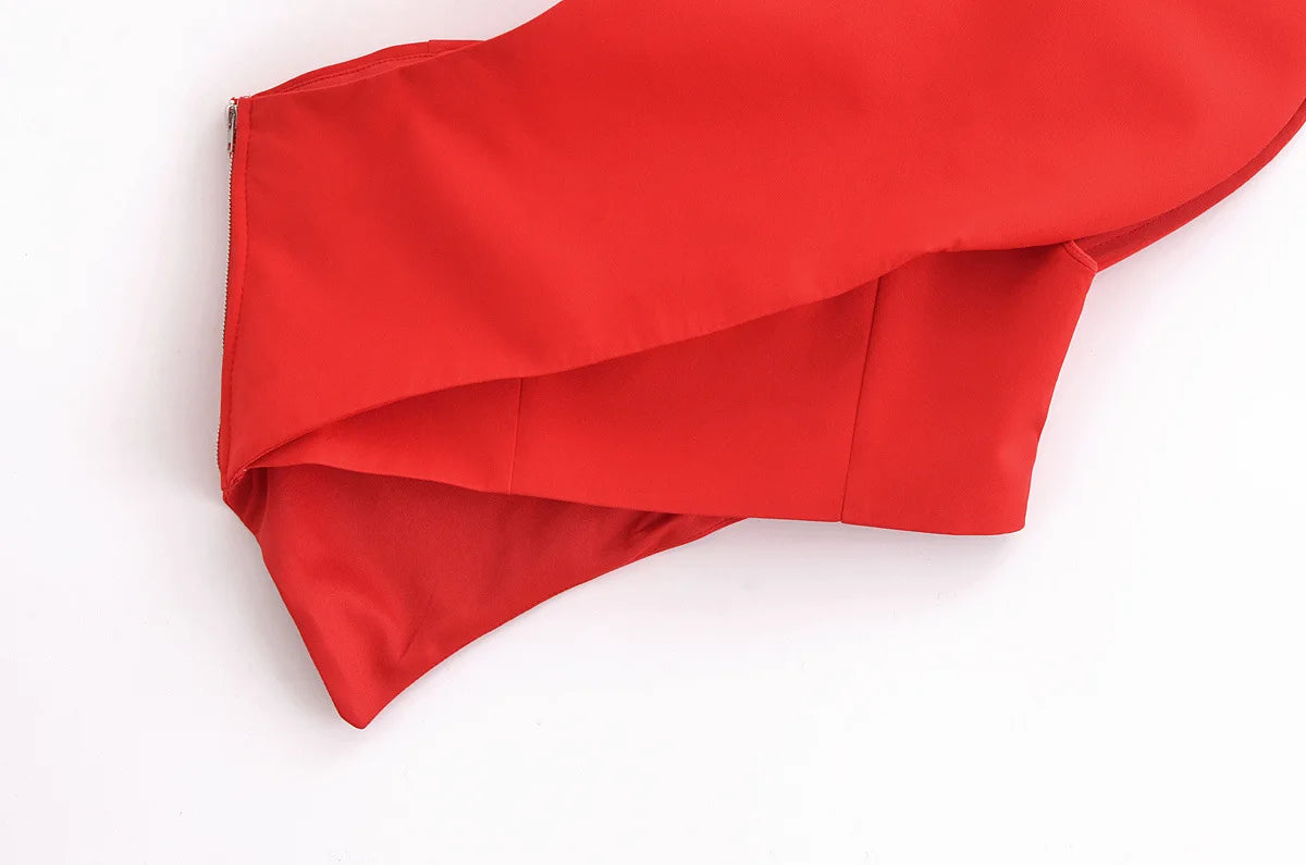 Fashion Asymmetrical Heart Shaped Crop Tops Woman New Women Vintage Sexy Sleeveless Off Shoulder Red Short Tops for Female Tops