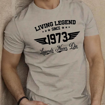 Summer men's 100 cotton casual loose plus size SINCE 1973 pattern printed sports comfortable round neck short sleeved T-shirt