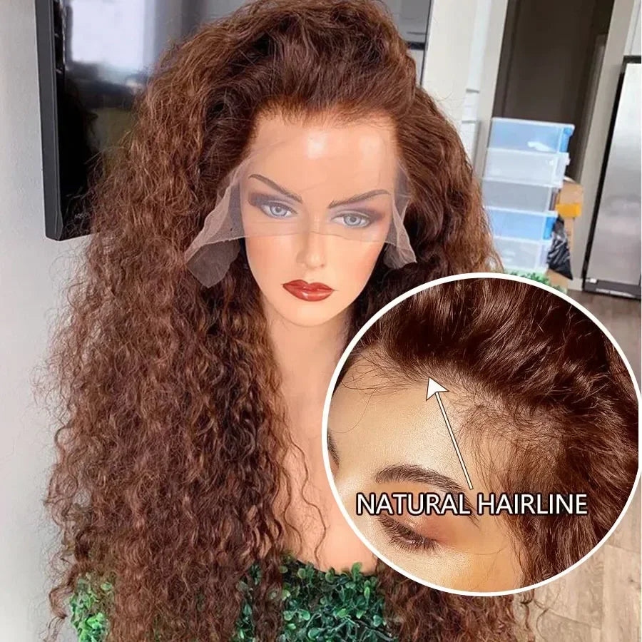 180% Density Kinky Curly Human Hair Wigs Chocolate Brown 13x4 13x6 Transparent Lace Frontal Wig for Women 4x4 Lace Closure Wigs