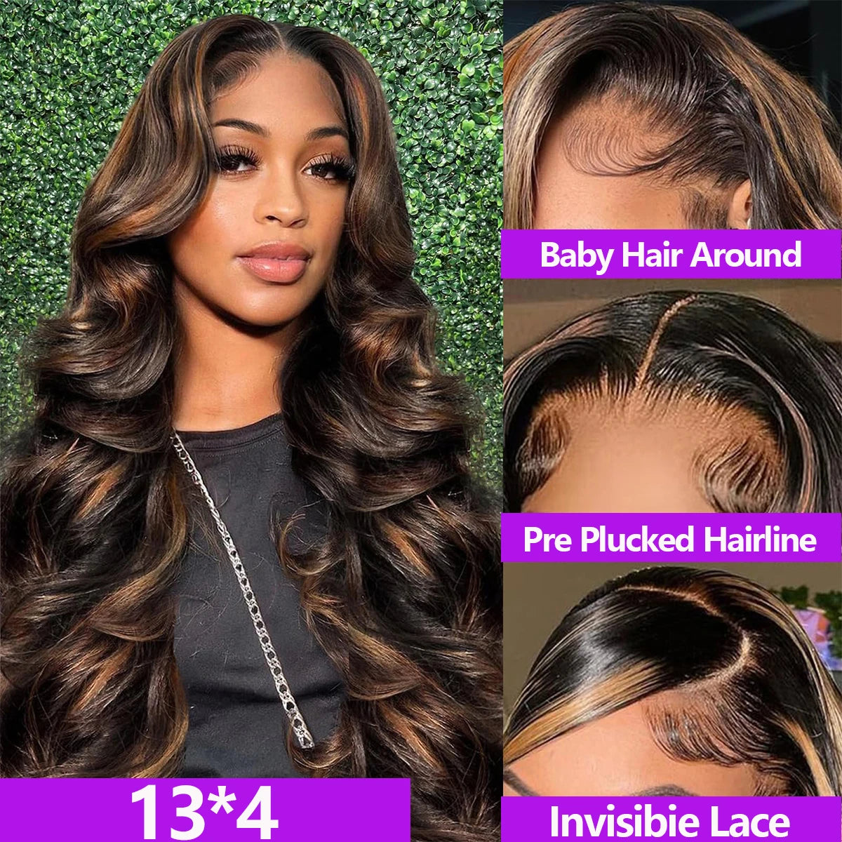 1B/30 Body Wave Highlight Wig Human Hair 30 Inch 13x4 HD Lace Frontal Wig 200 Density Natural Brazilian Hair Wig For Black Women