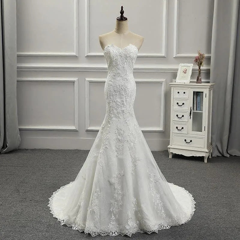Vestidos Para Mujer Elegantes Para Boda New Strapless Slimming Fishtail Sweet Lace French Light Luxury Bride Light Wedding Dress