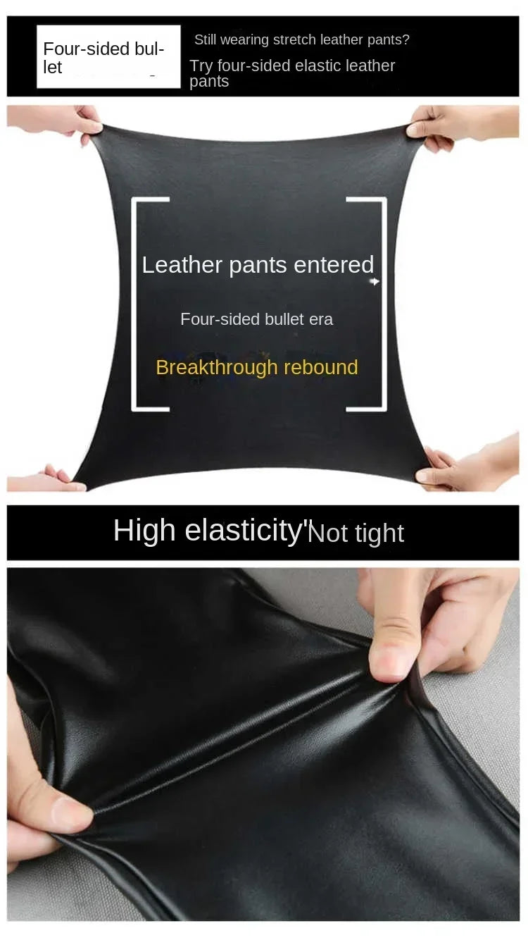 Cashmere PU Leather Pants Women's Autumn/Winter 2026 Thickened and Fleece High-Waisted Slim Fit Tight Warm Pants Leggings Black