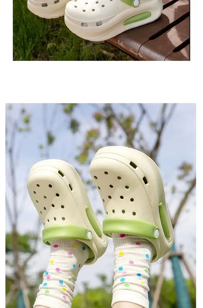 High quality Baotou semi-cool slippers for women, height-increasing, anti-slip, anti-odor, thick-soled beach and seaside crocs