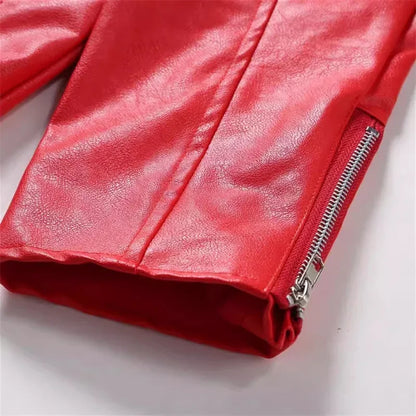 2025 New Men Solid Color Imitation Leather Jacket Red Fashion Homme Oblique Zipper Biker Coats Male Bar KTV Casual Top