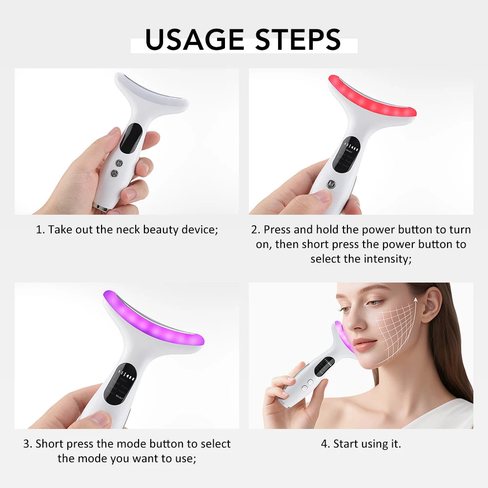7 Colors LED Lights Neck Face Beauty Device EMS Vibration Massage Improve Neck Lines Anti Wrinkle Face Lifting Machine Tool