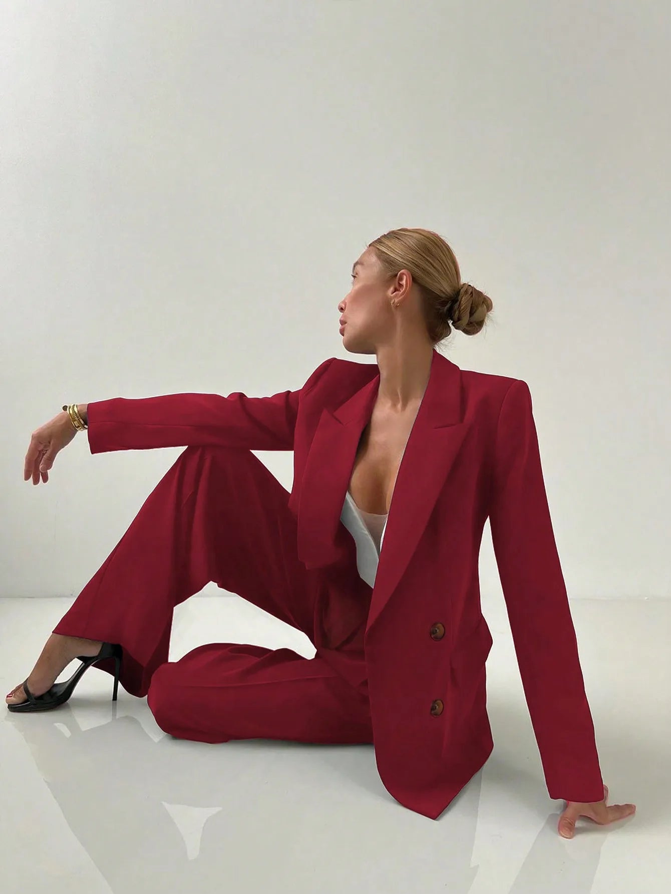 Women's Elegant Casual Blazer Jacket And Straight Trousers 2-Piece Suit Set Chrisimas & New Year Eve Party Outfit