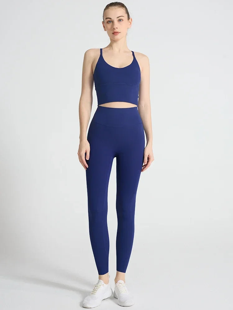 2-piece Yoga Suit Women Sportswear Fitness Set Cross back Yoga Tops A High Waist Leggings Pilates Fitness Sports Clothing👚👚