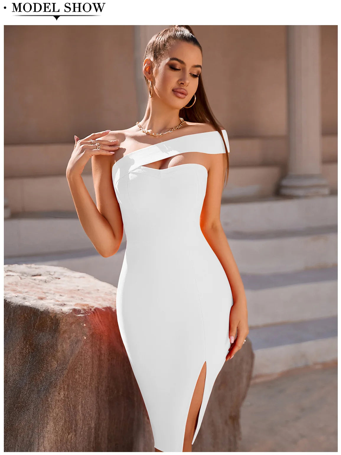 Bandage Dress Women Elegant Black One Shoulder Strapless Celebrity Runway Party Dress White Blue Split Party Pink Evening Dresse