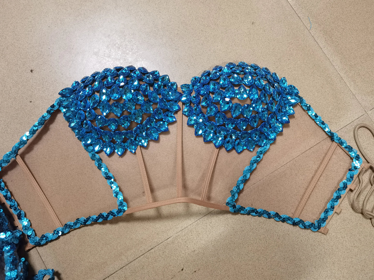 Luxurious Blue Diamond Sparkling Tassel Jazz Dance Performance Clothing Basketball Baby Performance Clothing Cheerleading Short