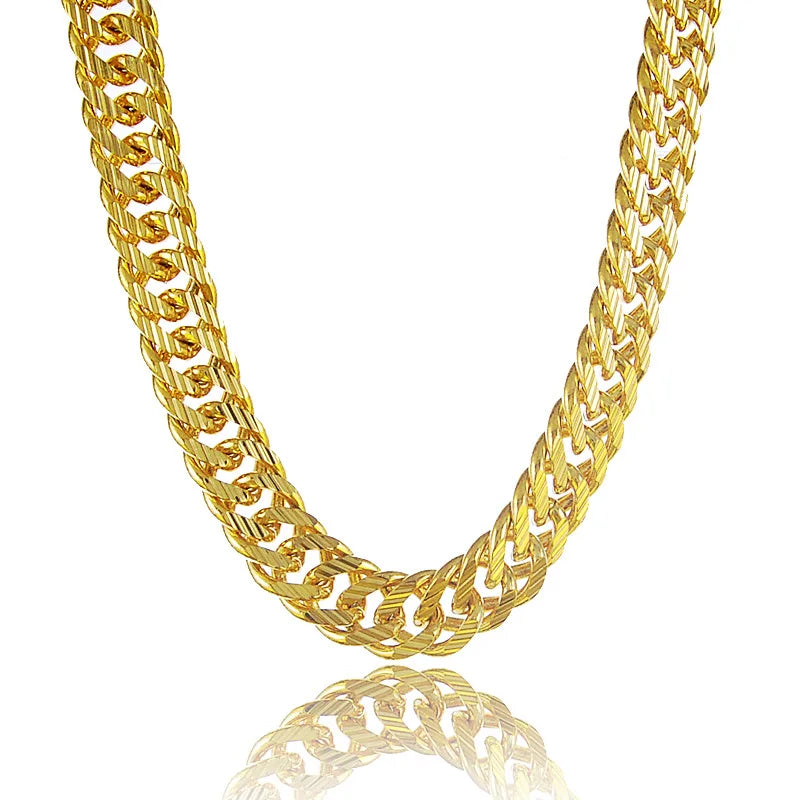 Men's Dominant 24K 999 Real Gold Cuban Necklace, 10MM Width 60cm Length Chunky Chain, Bold Presence