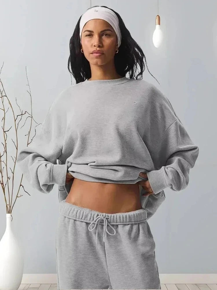 Fashion Loose Casual O-Neck Sports Hoodies Autumn Coffee Women's Sweatshirts Classic Cotton Pullovers Long Sleeves Top Women