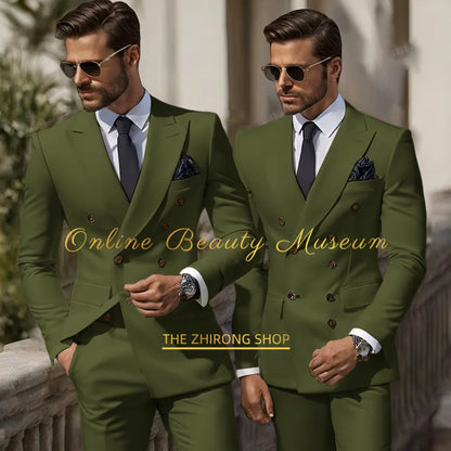 Formal Elegant Stylish Ivory Double Breasted 2 Piece Wedding Suits for Men, Classic Tuxedo Bespoke For Groom Prom Party Dress