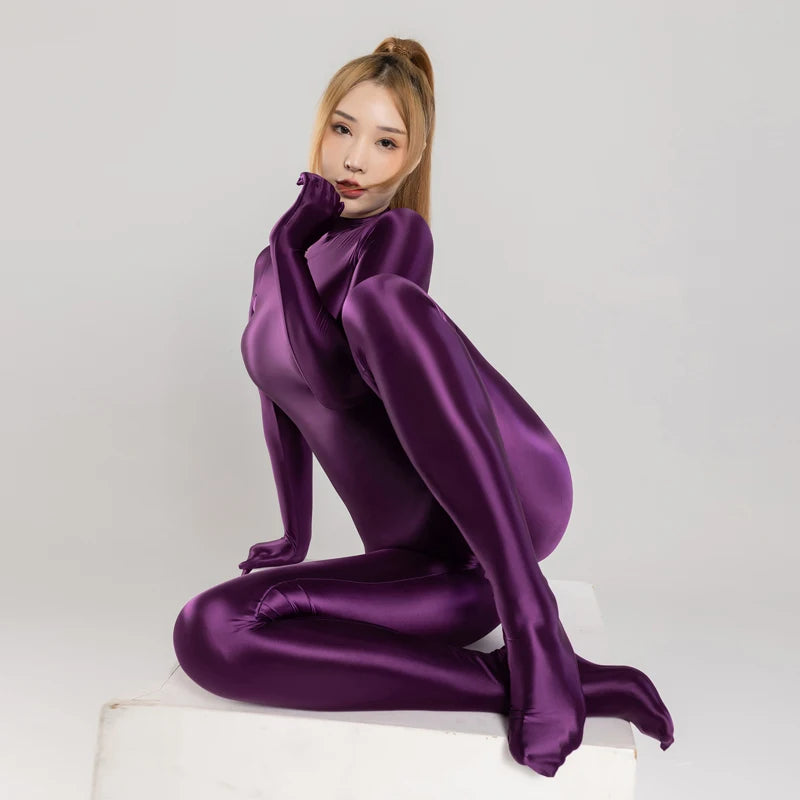 Sexy Women Bodysuit One-piece Swimsuit Silky Tights Shiny Pantyhose Wetsuit Yoga Zentai Plus Size cycling Overalls Jumpsuits