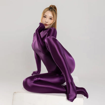 Sexy Women Bodysuit One-piece Swimsuit Silky Tights Shiny Pantyhose Wetsuit Yoga Zentai Plus Size cycling Overalls Jumpsuits