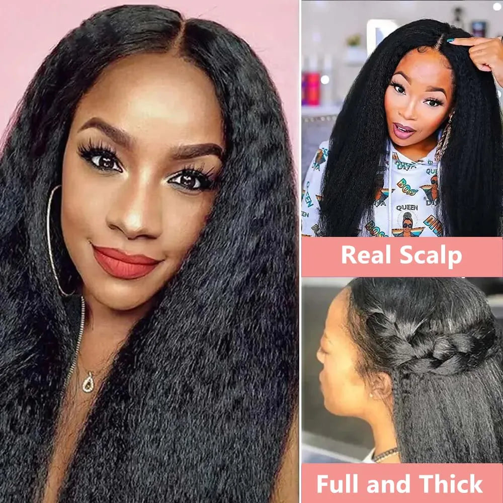 13x6 Kinky Straight Lace Front Human Hair Wig With Kinky Edges Baby Hair 360 Transparent Lace Yaki Straight Human Hair Wigs
