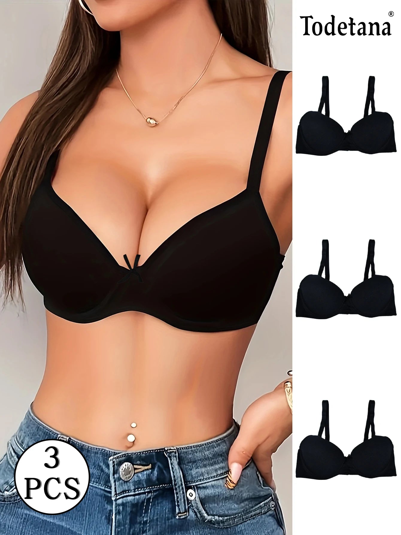 3Pcs Low Price Women's Comfort Bra Set Seamless Lightweight Push-Up Soft Cups for Everyday Wear
