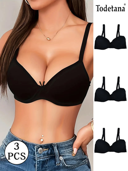 3Pcs Low Price Women's Comfort Bra Set Seamless Lightweight Push-Up Soft Cups for Everyday Wear