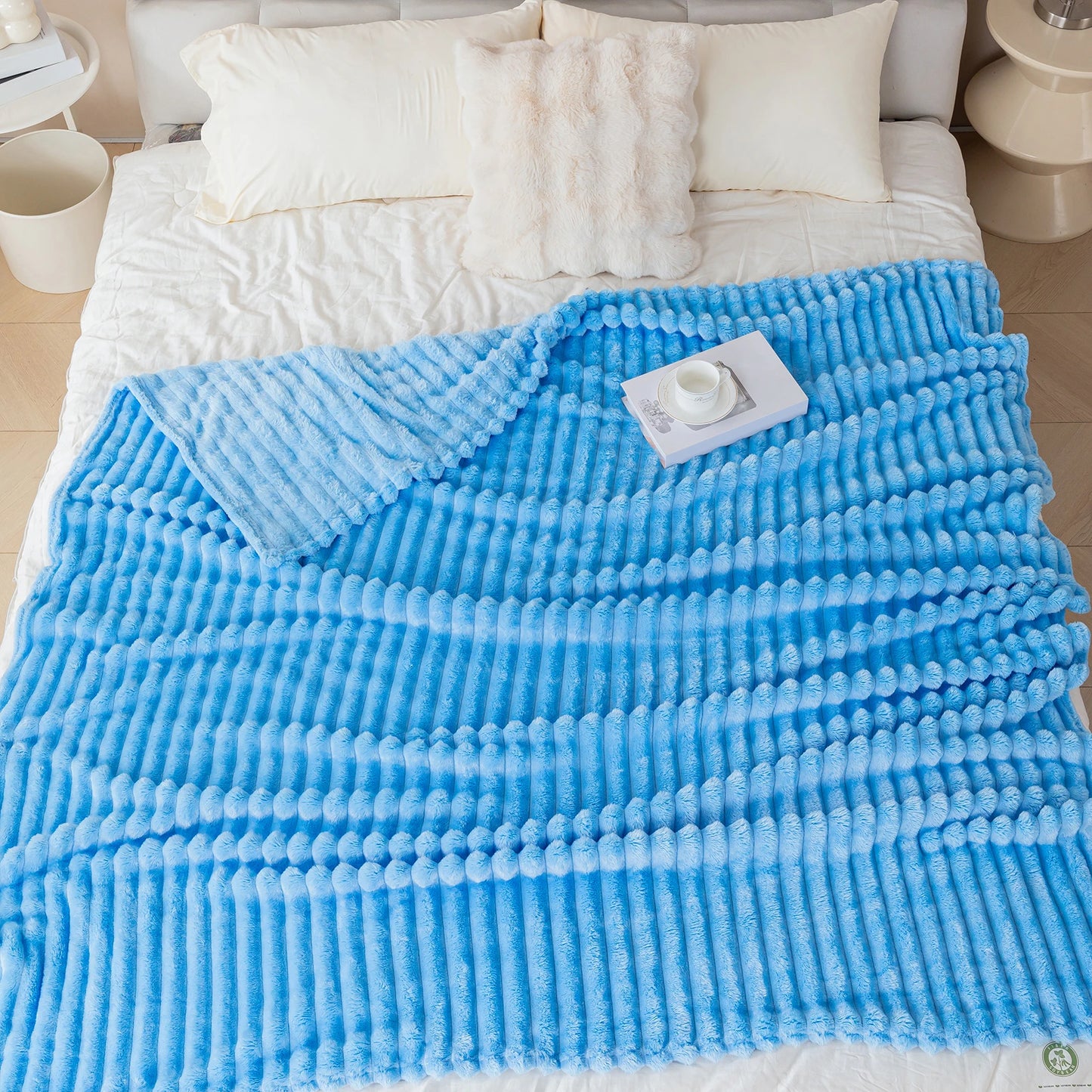 1pc solid color thick wide stripe multifunctional blanket, can be used as bed sheet covering blanket, nap blanket, pet blanket